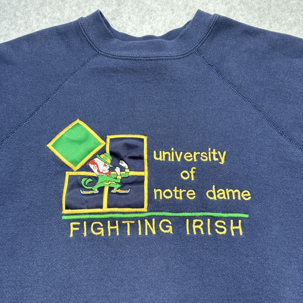 Vintage Notre Dame Fighting Irish Sweatshirt Blue Embroidered Game Day Midwest